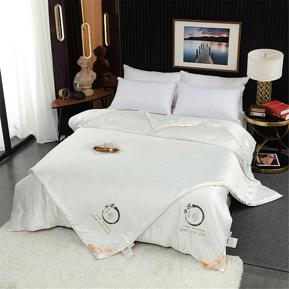 Sondeson Luxury Natural 100% Silk Quilt Warm Jacquard White Duvet Soft Comforter Queen King Silky Healthy Blanket For Sleep 1pcs