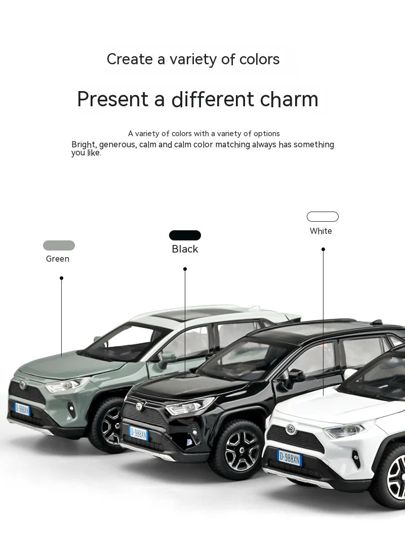 1:32 Diecast RAV4 Car Model - Lights, Sound, Steering! Perfect Kids' Birthday Gift.Off-Road Tundra Truck Toys Ideal for Kids