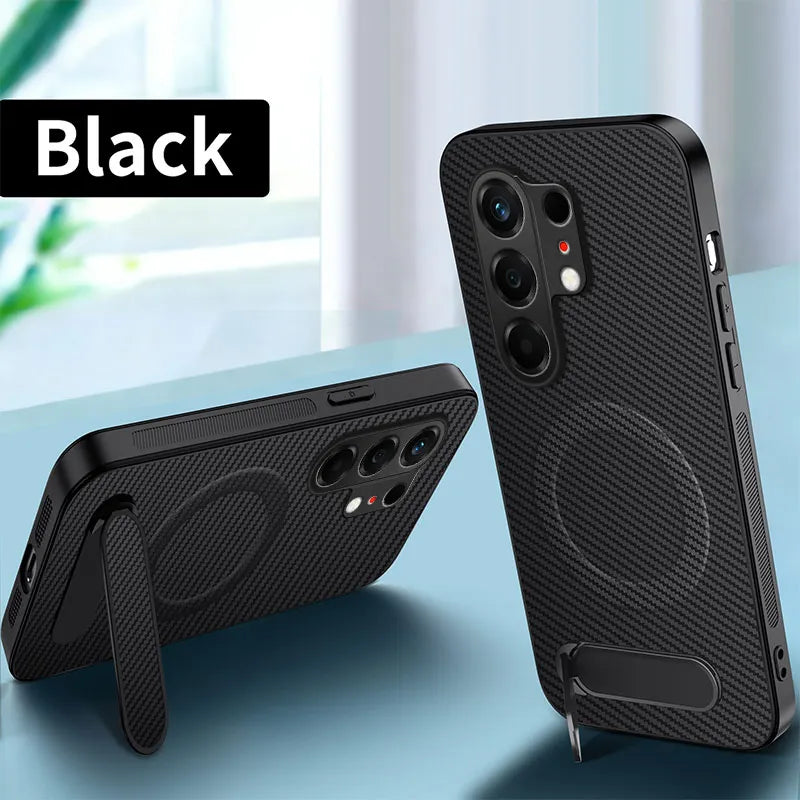 For Tecno Camon 50 40 Pro Plus Case Carbon Fiber Texture Magnetic Bracket PC Cover For Tecno Camon 40C Shockproof Bumper Funda