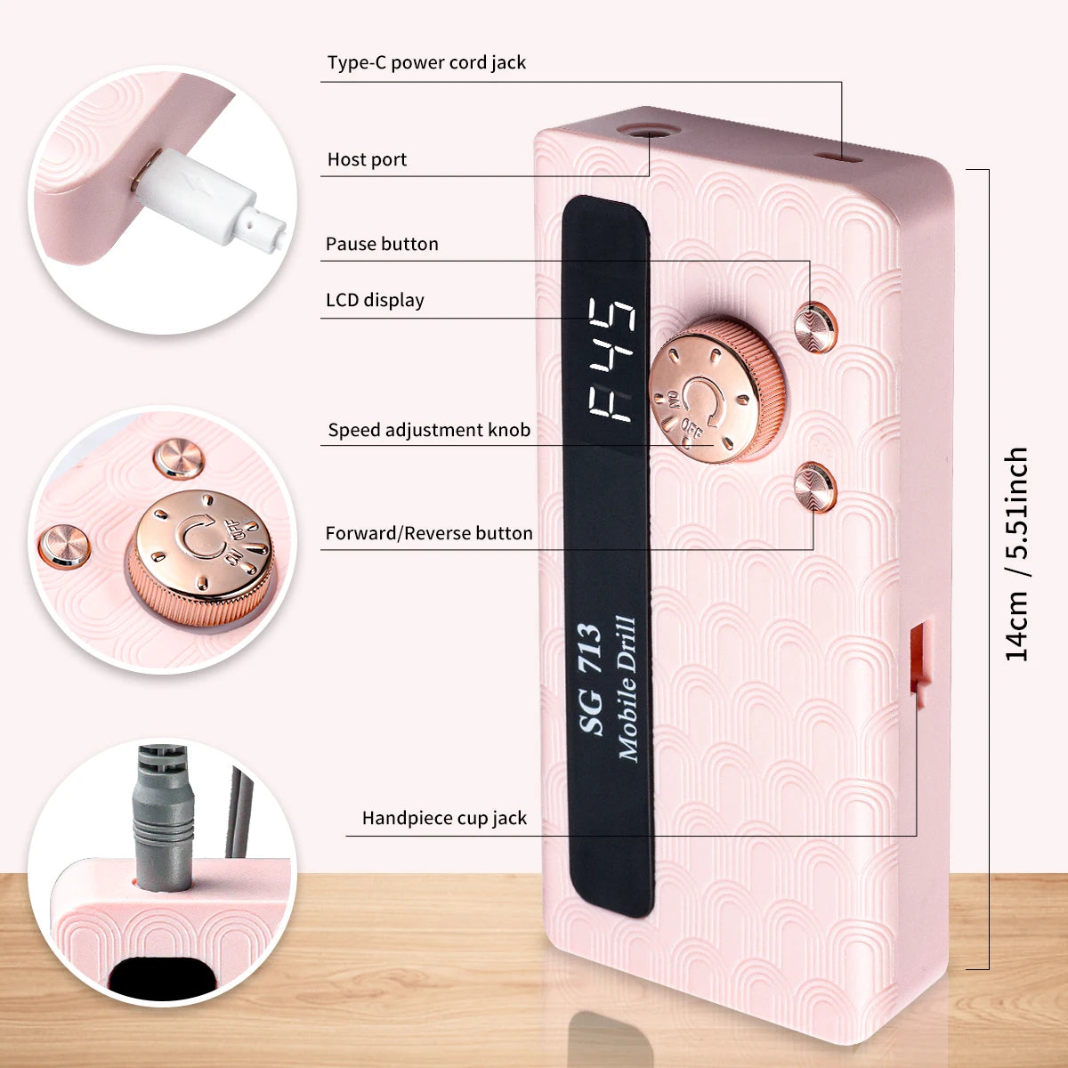 45000RPM Electric Nail Drill Rechargeable Nail Polisher with Nail Drill Kit for Gel Nail Polishing Nail Salon Tool