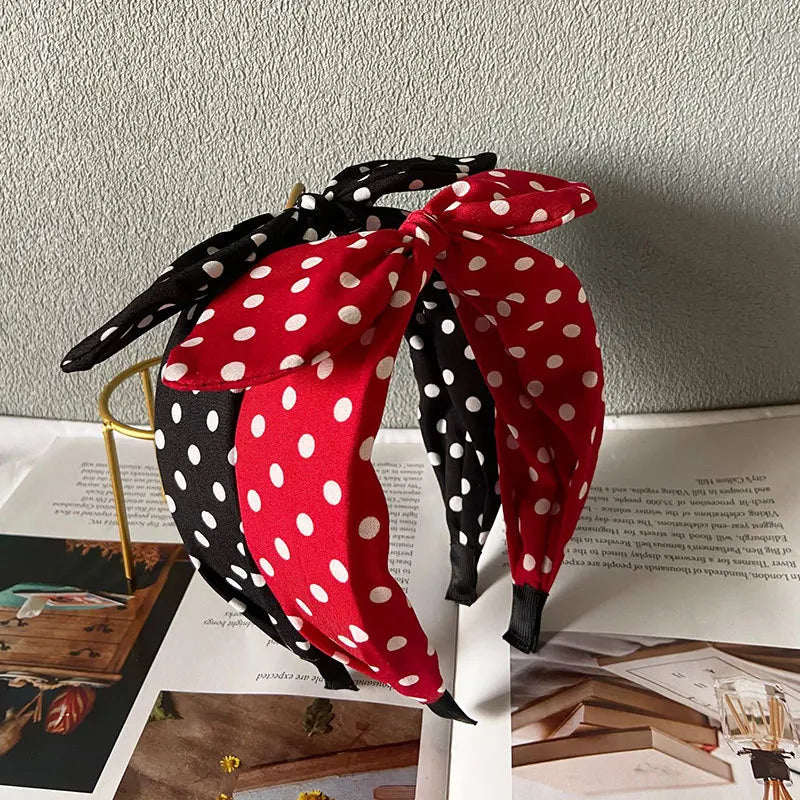 2024 Fashion Trend Women Wide Headband Bow Knot Cross Sweet Korean Style Polka Dot Hairband Cute Hair Hoop Headwear Headdress