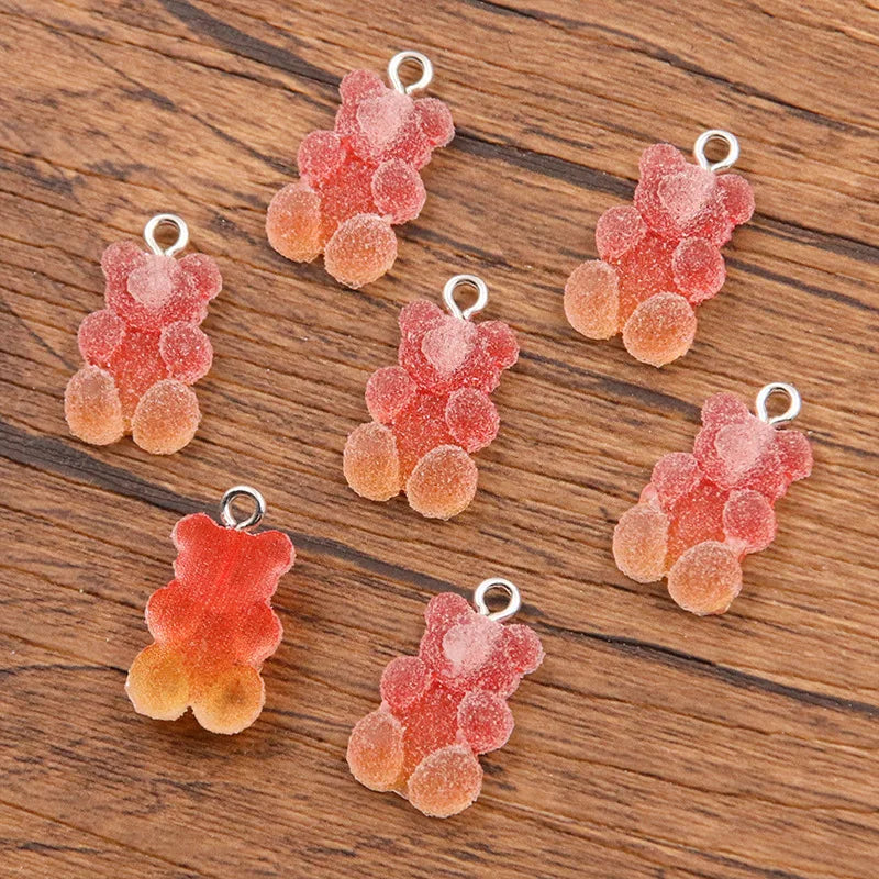 20Pcs 11*20mm Colorful Bear Charm Resin Bump Glitter Fudge Candy Necklace Making Accessories Pendant