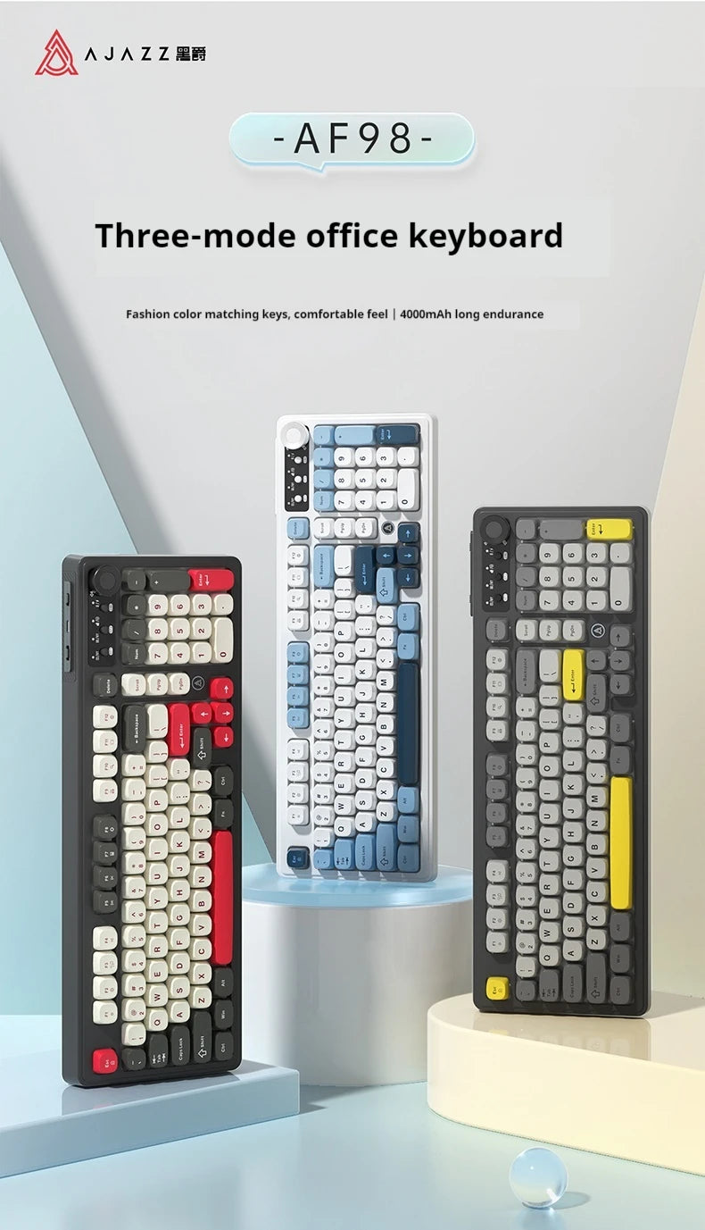 Ajazz Af98 Wireless Bluetooth Three-Mode Keyboard E-Sports Game Special Mechanical Touch Typing Office Computer Wired Keyboard