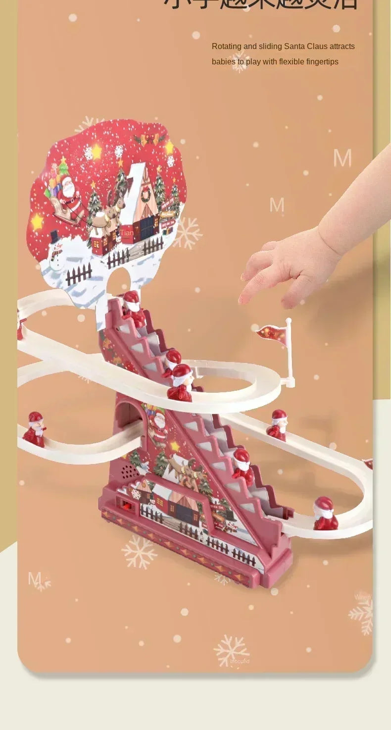 Santa Claus Climbing Stairs Electric Track Early Education Light Music Christmas Gift Kids Electronic Toys Track Game Set