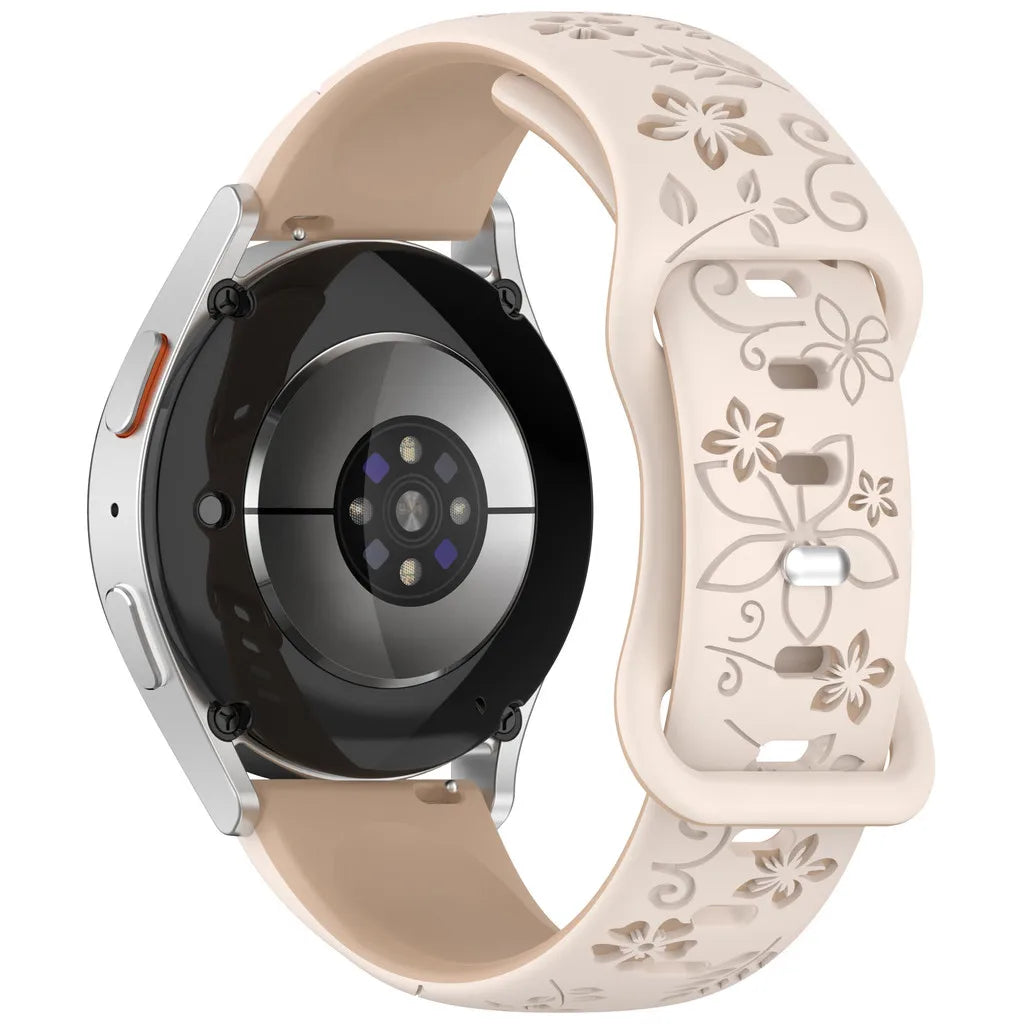 Two-color Flower Design Floral Engraved Silicone Strap 18/20/22mm, For Amazfit GTR, Huawei,Garmin Samsung Galaxy Watch 7 6 5 4