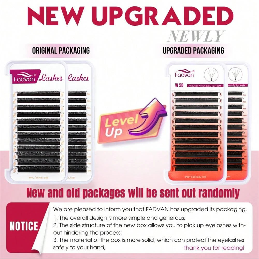 FADVAN 5D-W Shaped 0.07 D Curl Eyelash Extensions Natural Faux Mink Lash Soft Light Professional Premade Volume Fan Eyelashes