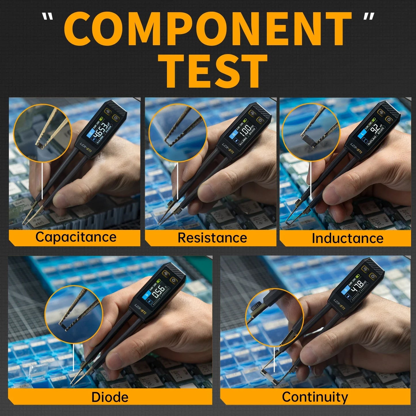FNIRSI LCR-ST1 Smart Bridge Tweezer LCR SMD ESR Tester Resistance Capacitance Inductance Continuity Diode Test Auto Multimeter
