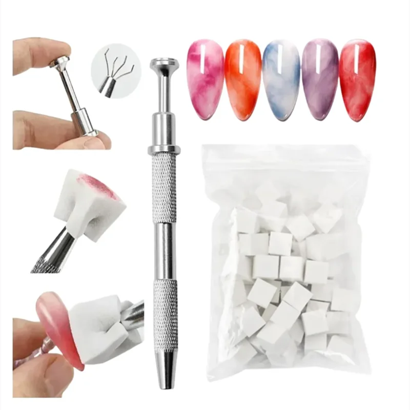 50pcs Ombre Sponge for Nails, Soft Gradient Nail Sponge with Grabbing Pen Ombre Nail Brush French Tip Tool Manicure Design Acces