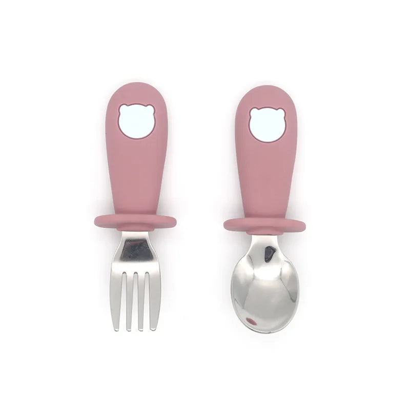 Baby Cartoon Tableware Set Children Utensil Stainless Steel Toddler Dinnerware Cutlery Cartoon Infant Food Feeding Spoon Fork