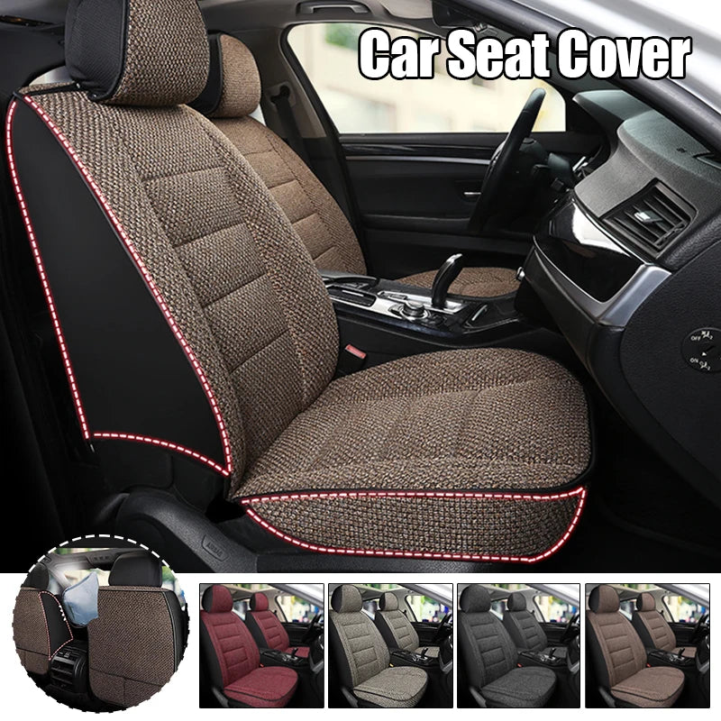 Four Season Universal Car Seat Cover Linen Fabric Front Single Seat Cushion Auto Suv Truck Van All-inclusive Protector Cover