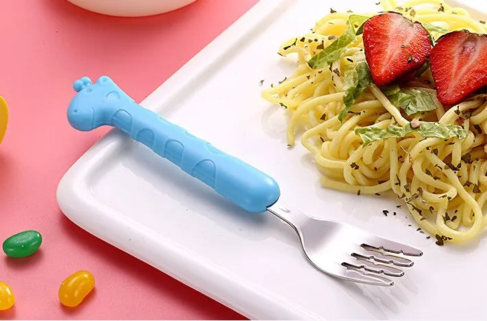 2PCSChildrens Tableware 304 Food Grade Stainless Steel Knife And Fork Baby Eating Training Utensils