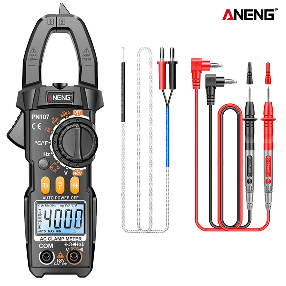 ANENG PN107 Digital Clamp Meter Multimeter Professional 600A AC Current Tester Ammeter Voltmeter with Temperature Frequency Tool