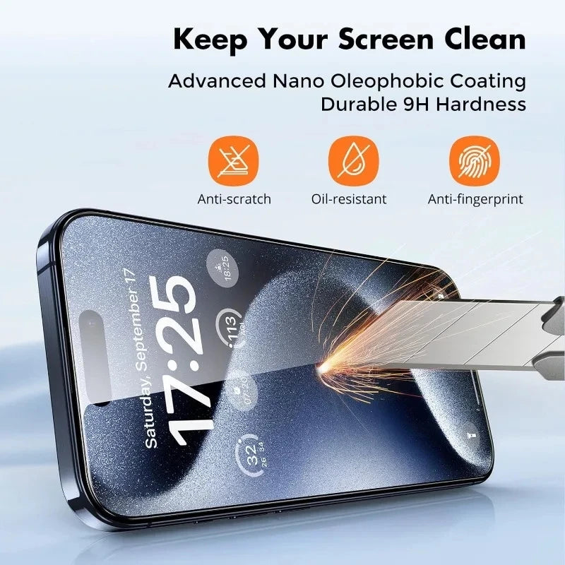 5PCS Screen Protector For iPhone 15Promax 14Pro Fall Prevention Full Cover Protective Glass For iPhone 15Pro 13 Tempered Glass