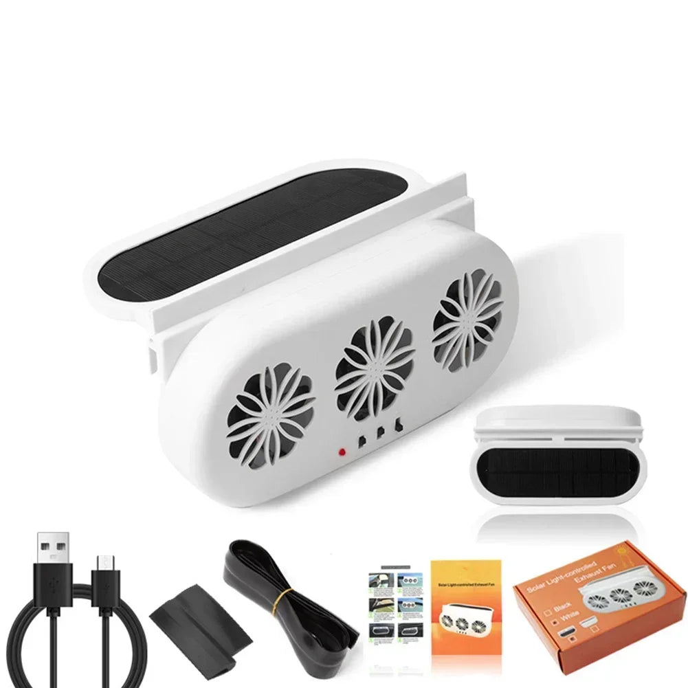 Solar Car Exhaust Fan in-car Air Circulation Cooling 3 USB Rechargeable Ventilation Fan Cooling Smoke Exhaust Fan for Car SUV