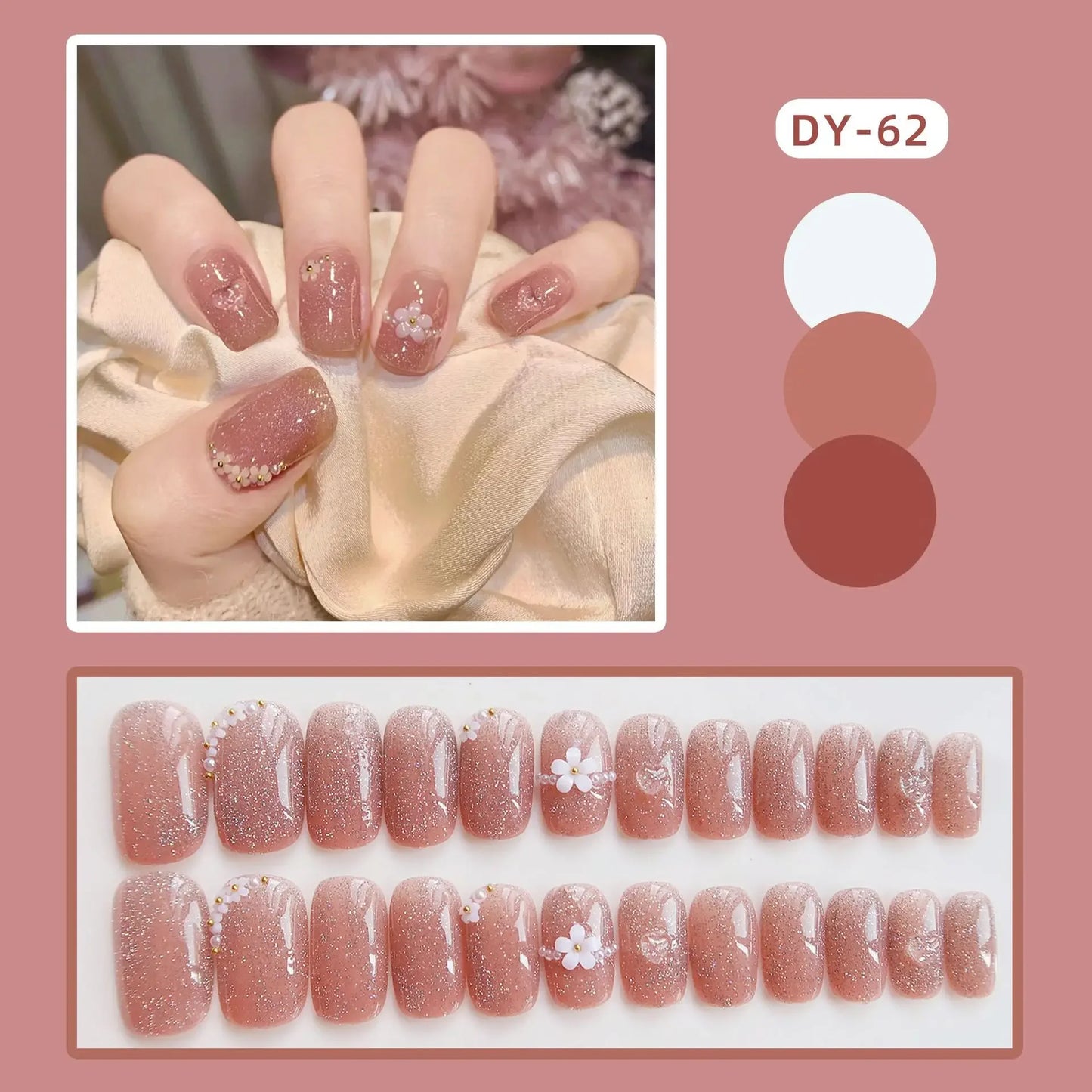 24Pcs Short Square Head False Nails Wearable Cat eye Glitter Sequins Diamond Fake Nails Full Cover Nail Tips Press On Nails