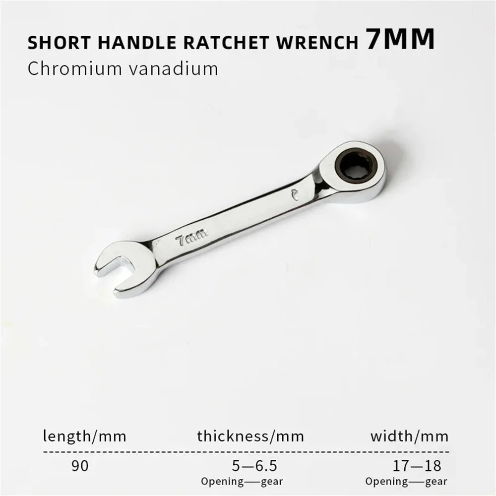 Short Handle Ratchet Spanner 6/7/8/9/10/11/12/13/14/15/16/17/18/19mm Fix Head Ratcheting Wrench Professional Spanner Hand Tools