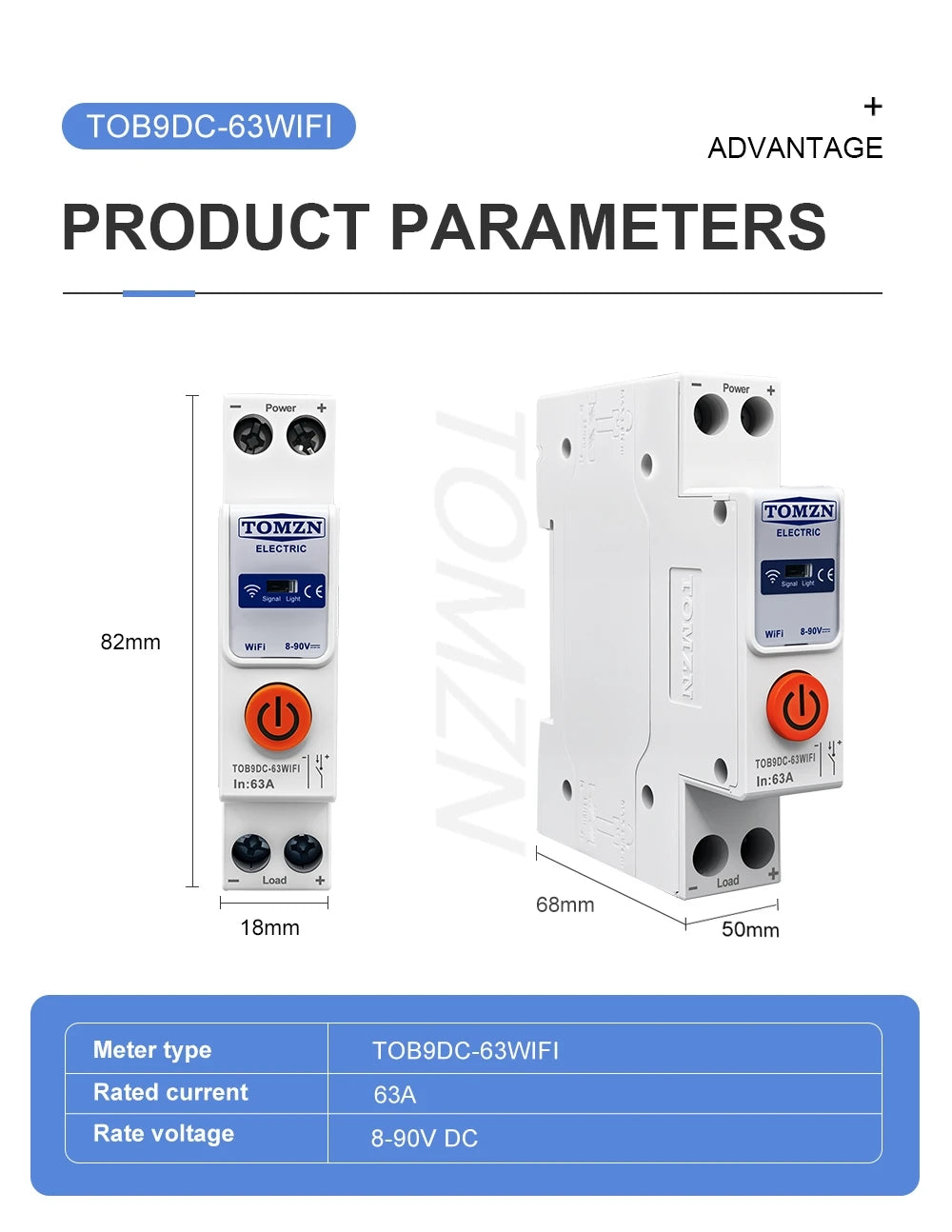 TUYA Smartlife 63A DC 8-90V WIFI Smart Switch Circuit Breaker Time Relay Status Switching Power Supply TOMZN
