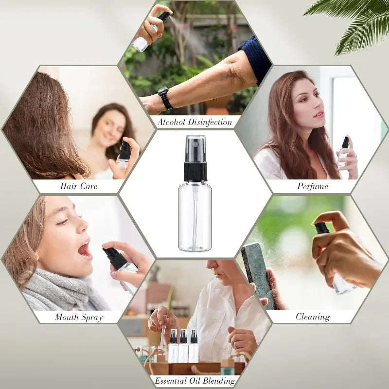 50PCS 10/20/30/50/60/100ml Refillable Empty Portable Clear Plastic Bottle Fine Mist Spray Alcohol Travel Perfume Atomizer Bottle