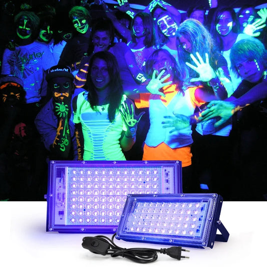 UV Flood Light AC 220V 50W 100W LED Stage Blacklight Ultraviolet Flood Effect Light for Halloween Xmas Dance DJ Disco Party Bar