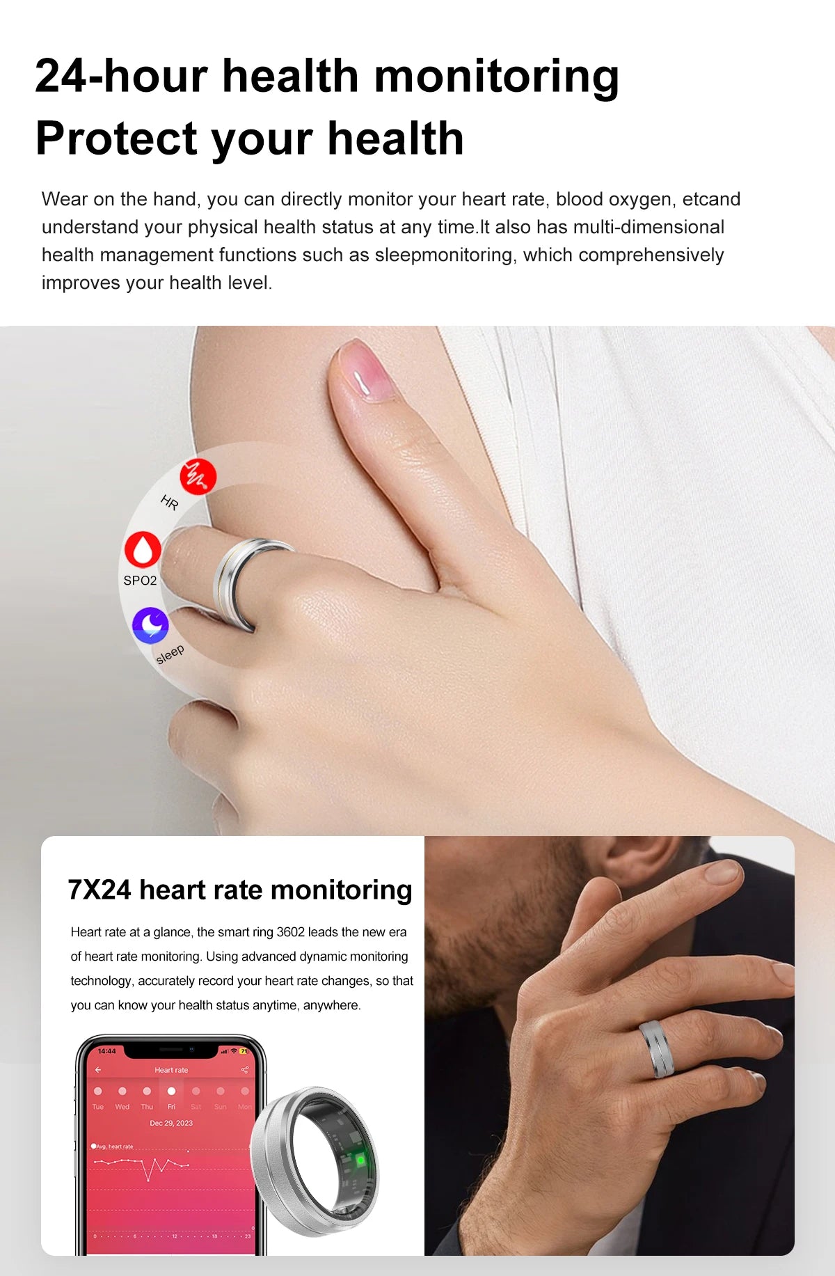 Smart Ring 2024 For Men Women Health Monitoring IP68 3ATM Waterproof Multi-sport Mode Smartring R06 Men For Xiaomi Andriod IOS