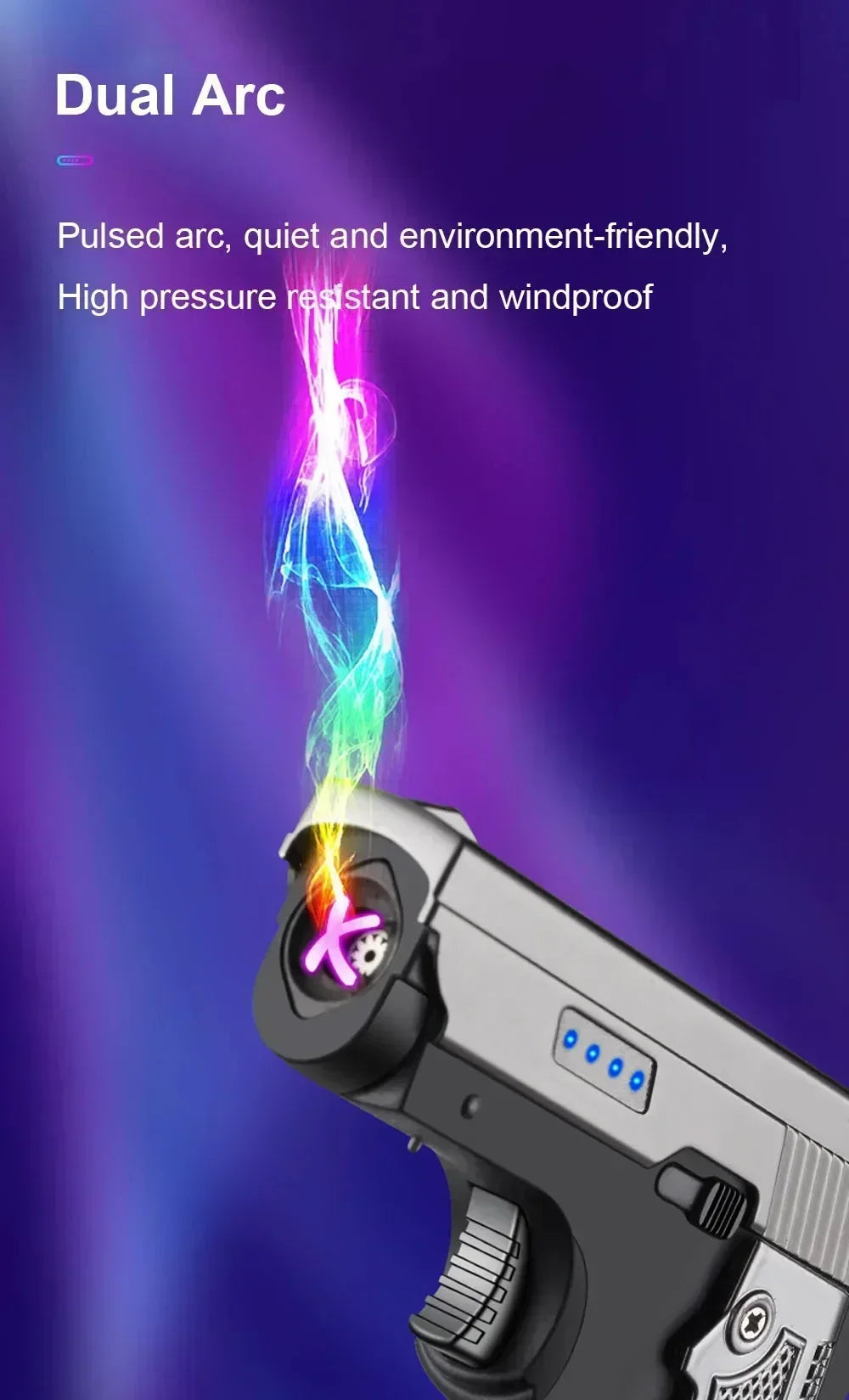 New Gas- Electric Dual Flame Gun Lighter USB Rechargeable Plasma Lighter Foldable Pistol Shaped Torch Lighter Men Smoking Tool
