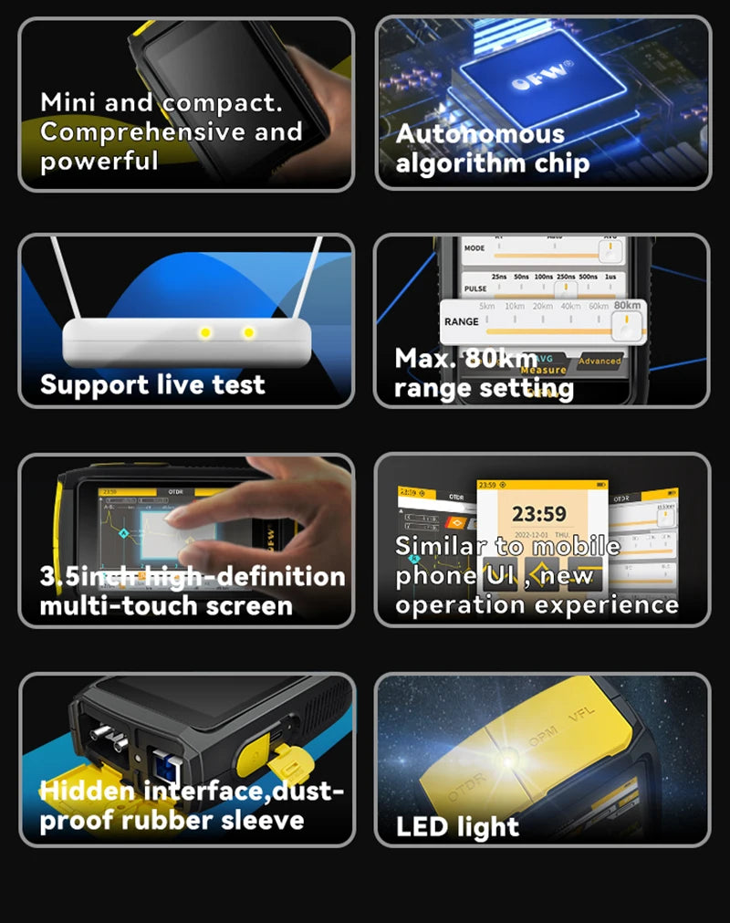 MINi OTDR Active Fiber Live Test 1577nm  IOLA 1550nm 20dB Fiber Optic Reflectometer Touch Screen  OLS OPM Visual Fault Locator