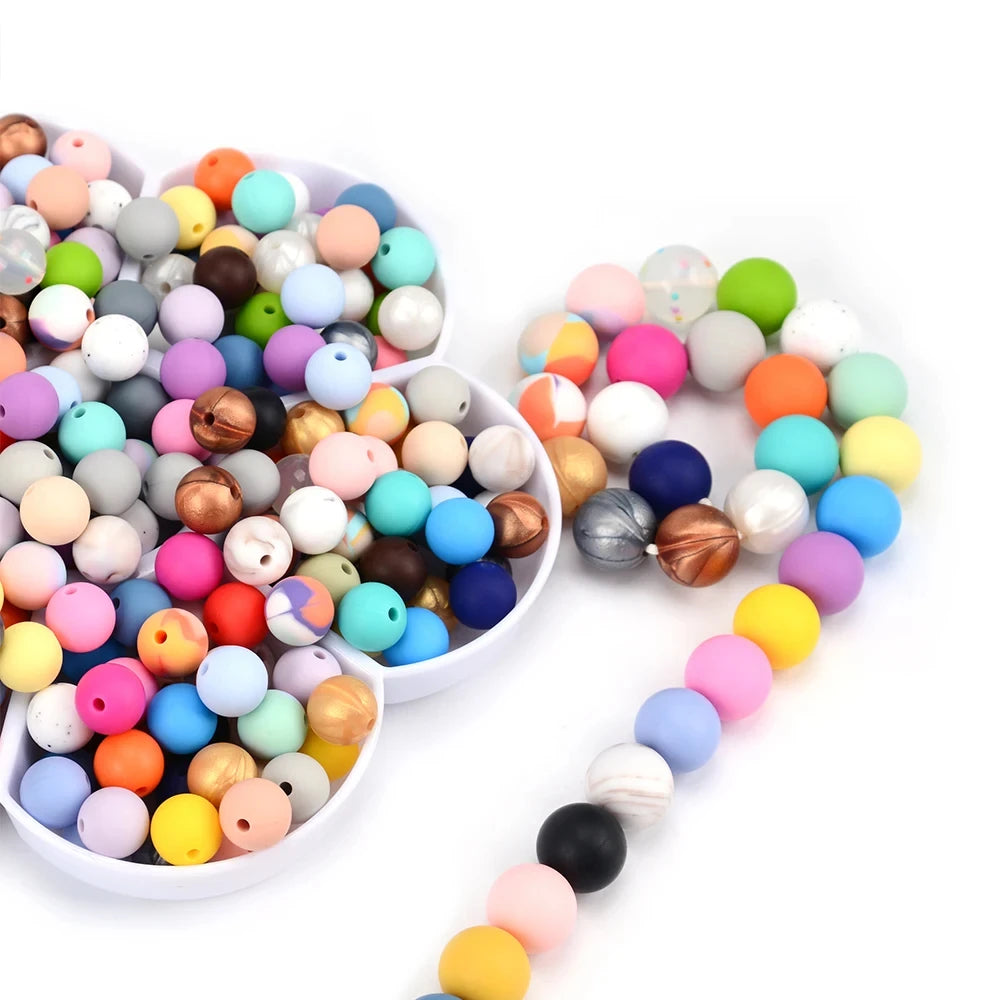 LOFCA 15mm 20pcs/lot Silicone Loose Beads Safe Teether Round Baby Teething Beads DIY Chewable Colorful Teething For Infant
