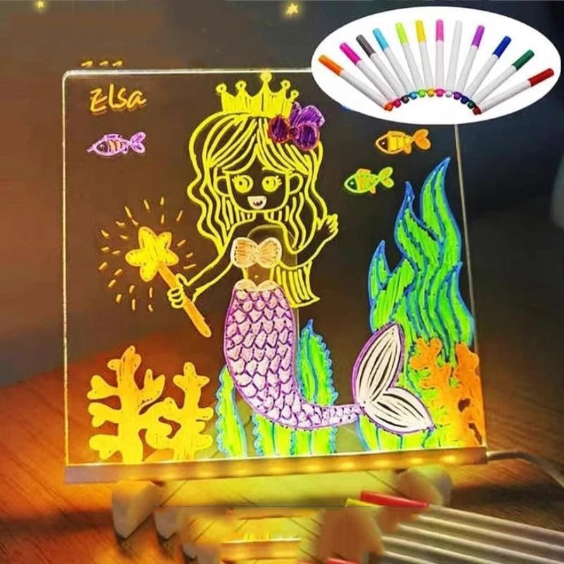 LED Luminous Blackboard Drawing Toys Magic Light Blackboard Graffiti Coloring Art Lamp Acrylic Message Board Montessori Kids Toy