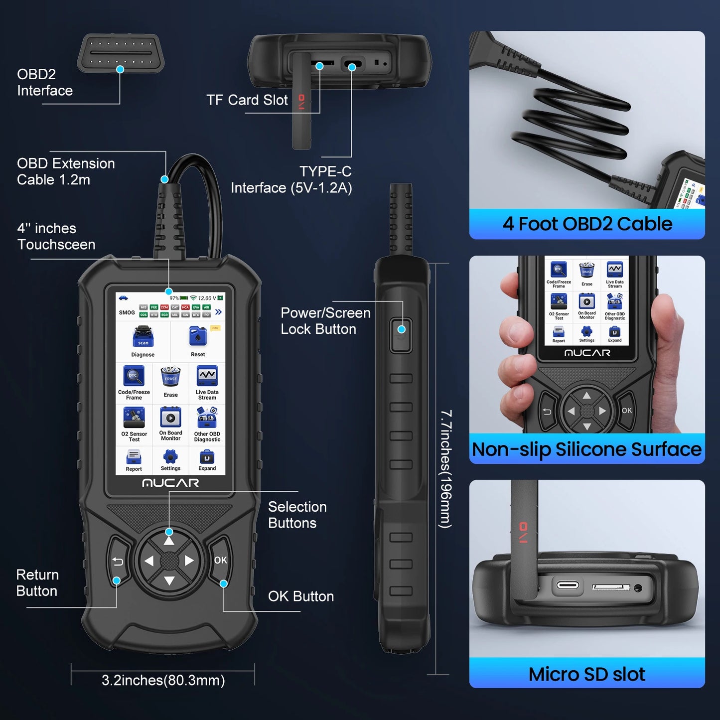 MUCAR CDE900/CDE900 PRO OBD2 Auto Diagnostic Tool car Scanner Tools full system 28 reset Code Reader Scan Tool 2+32G WIFI Update