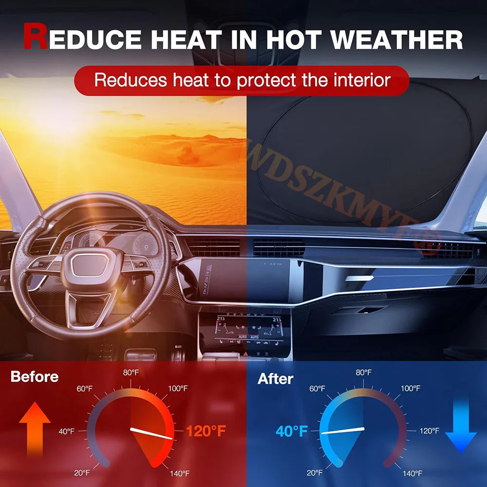 Car Cartoon Devil's Eye Foldable 59'x27.5' Car Windshield Sun Shade, Funny Car Eyes Sun Visor Wear-ResistantFoldable Reflective