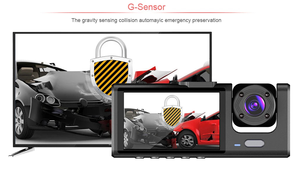 3 Channel Car DVR HD 1080P 3 Lens Inside Vehicle Dash Cam Three Way Camera DVR Recorder Video Registrator Dashcam Camcorder