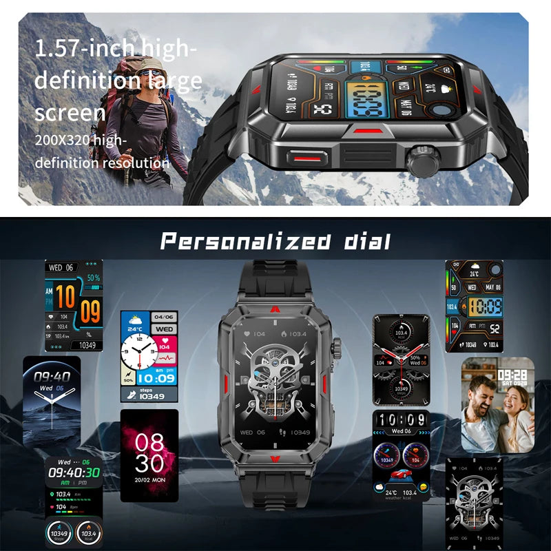 1.57 Inch 100+ Sports Mode Heart Rate Blood Pressure Blood Oxyge Blood Sugar Voice Assistant Sleep Monitoring Smart Watch