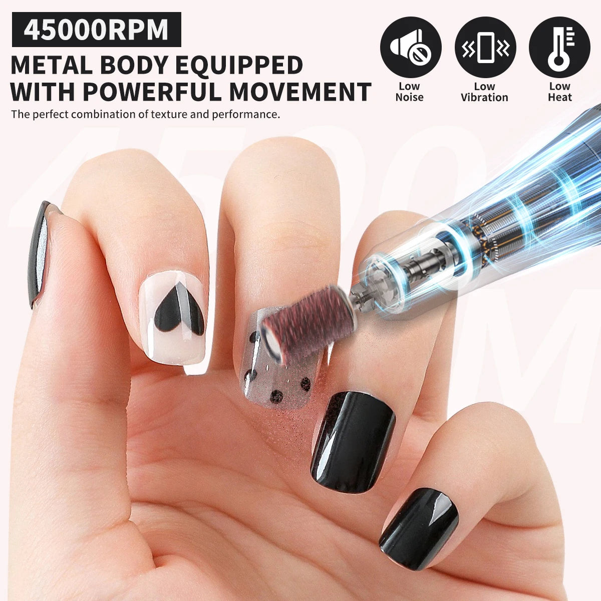 45000RPM Electric Nail Drill Rechargeable Nail Polisher with Nail Drill Kit for Gel Nail Polishing Nail Salon Tool
