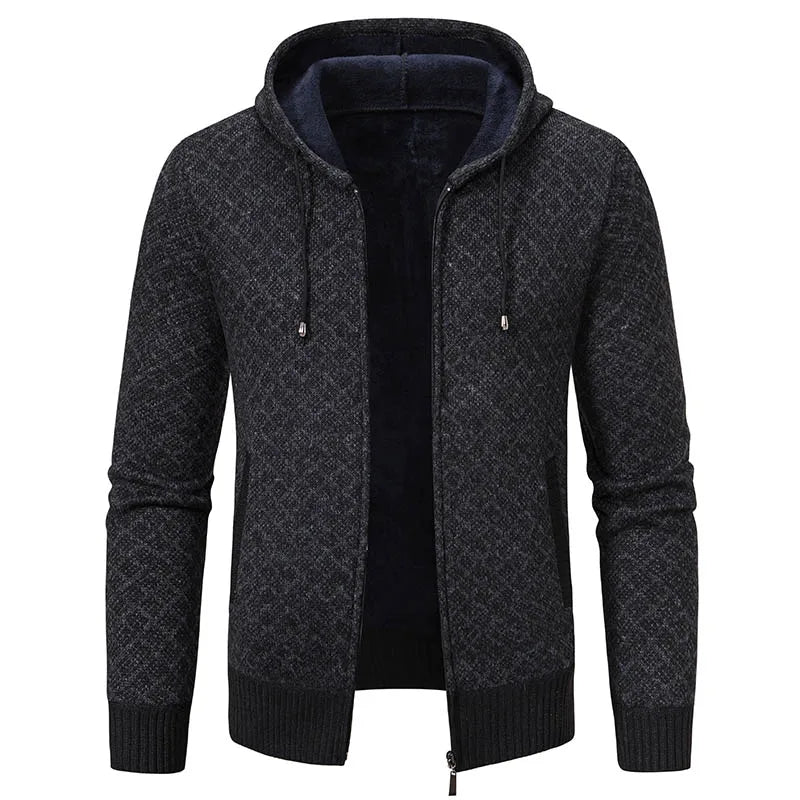 Men's Winter Knitted Sweaters Zip Up Knit Cardigan Casual Hooded Outwear Mens Sweater Coat Versatile Top Clothes