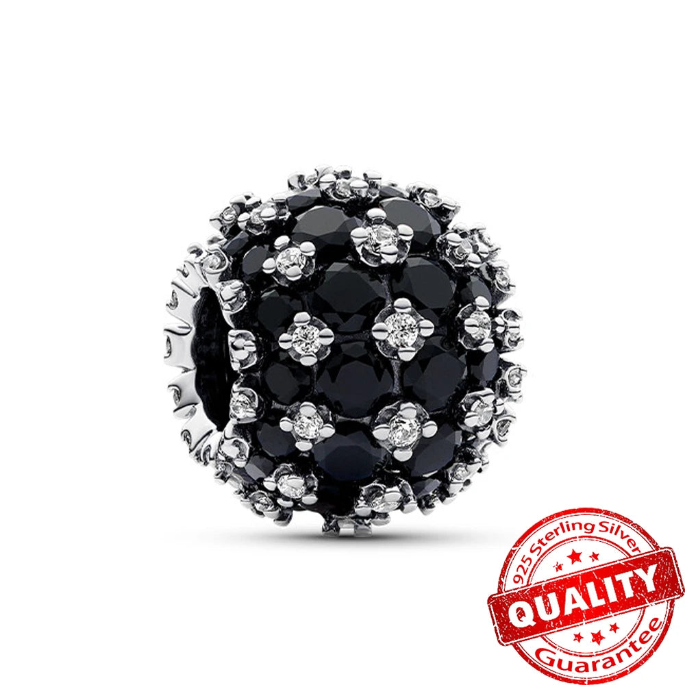 Sparkling 925 Sterling Silver Pavé Round Pink Charm Fit Original Bracelet Blue Charm Beads Women Necklace Fine Jewelry Gift