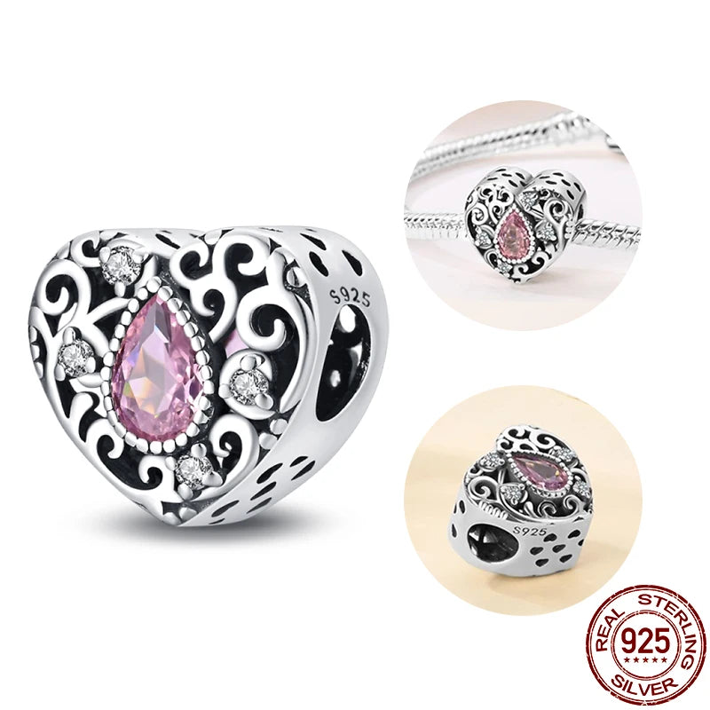 Hot Sale 925 Silver Classic Purple Retro Heart Shape Lotus Angel Pattern Charms Beads Fit 3mm Original Bracelet DIY Jewelry Gift