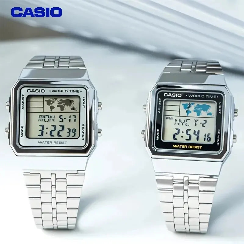 Casio Men A500WA Student Business Electronic Watch Retro Square Card Small Gold Silver Watch Waterproof Automatic Calendar