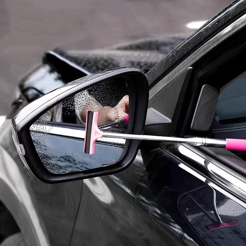 Car Rearview Mirror Wiper Telescopic Handle Car Rearview Mirror Wiper Durable Stainless Auto Glass Cleaning Tools Cleaning Brush