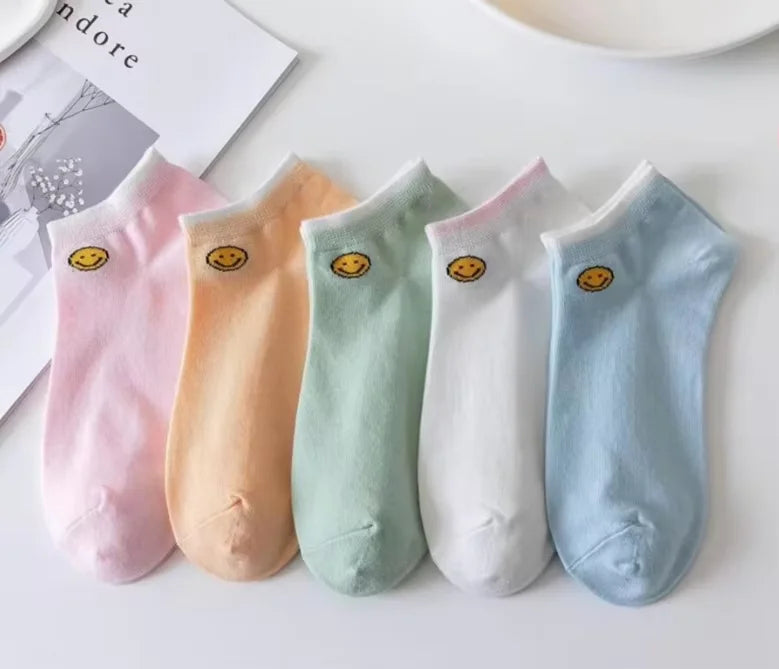 5 Pairs Cute Expression Print Socks, Comfy & Funny All-match Mid Tube Socks, Women's Stockings & Hosiery