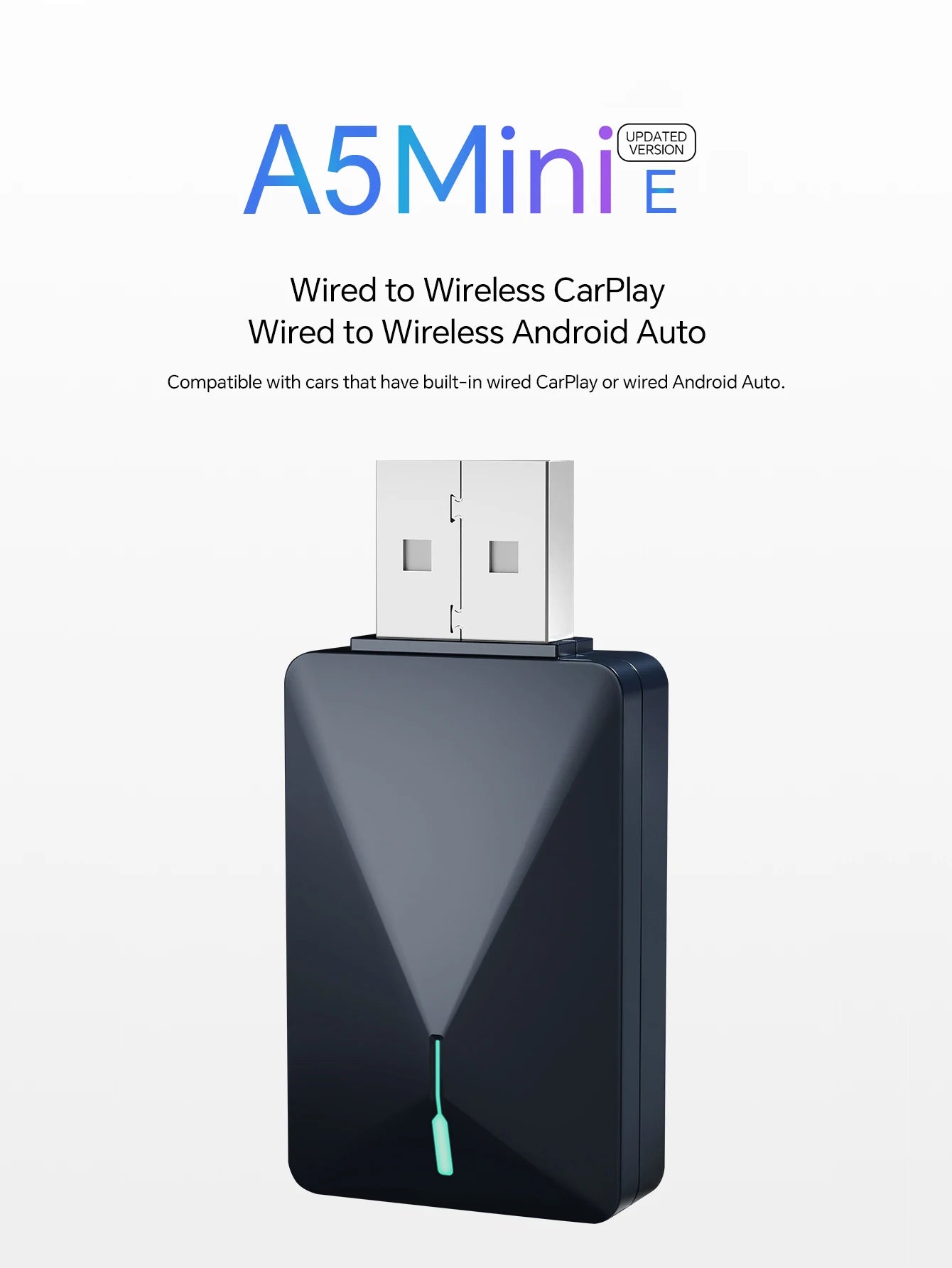 Mini Box Wired to Wireless CarPlay and Android Auto 5GHz WiFi5 Transmission Speed Plug and Play Fashionable and Portable