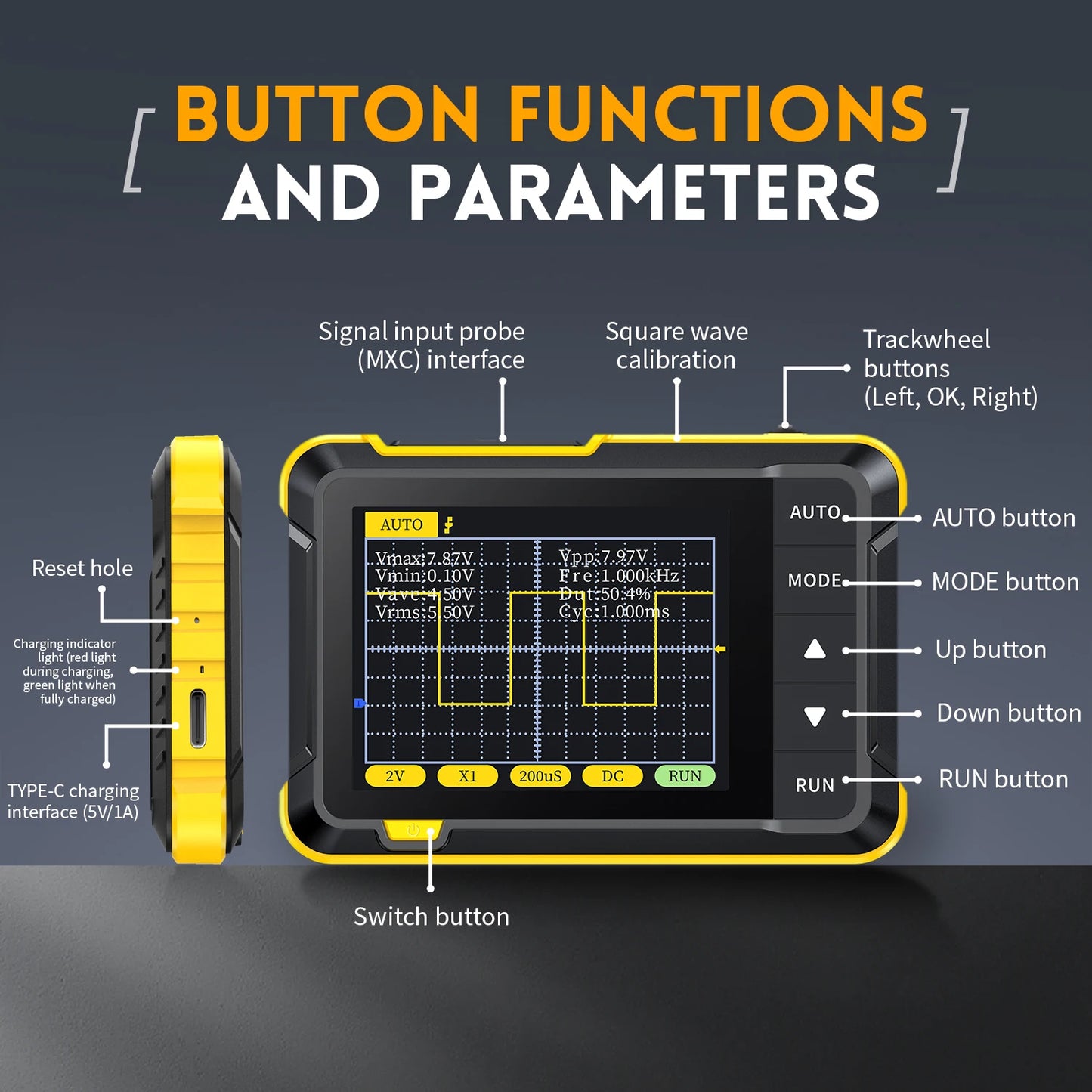 FNIRSI DSO152 Portable Mini Handled Digital Oscilloscope Auto 200KHz Bandwidth 2.5MSa/s Sampling Rate Electronics Repair Tools