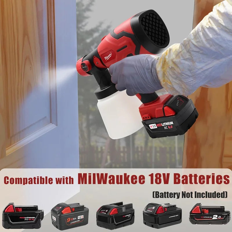 Milwaukee 800ML Electric Spray Gun Cordless Paint Sprayer Auto Furniture Steel Coating Airbrush Compatible Red Electric Spray