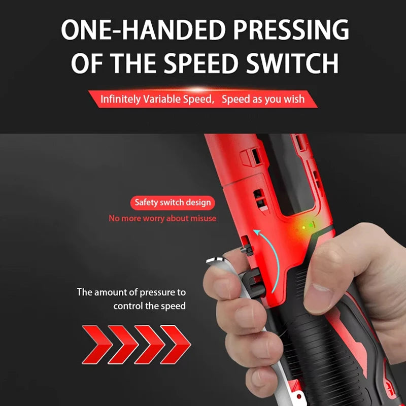 Cordless 90° Electric Ratchet Wrench with Extended Handle Long Reach Electric Ratchet Lithium-Ion Auto Repair Tool Set