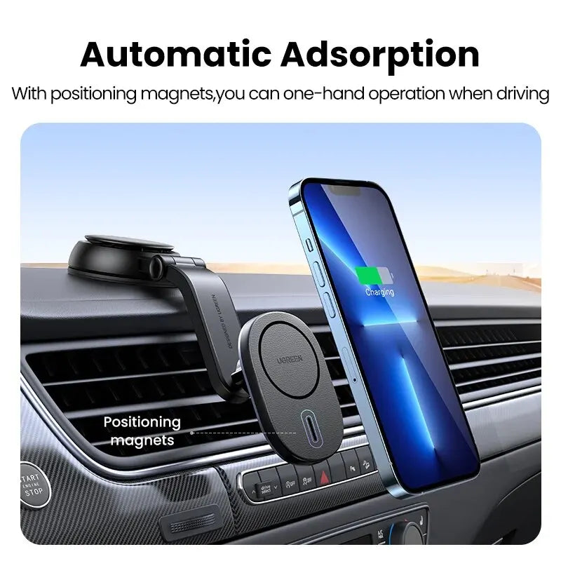 UGREEN Magnetic Car Phone Holder Stand Wireless Charger For iPhone 15 14 13 12 Pro Max Charging for Magsafe Car Charger 7.5W