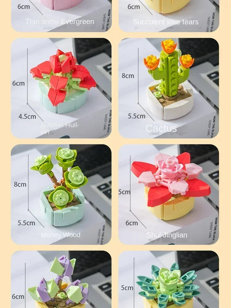 Succulent Flower Plant Potted Building Blocks Cute Flower Ornament Assembling Toys Assembling Toys Birthday Gift