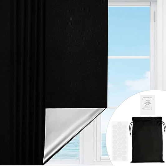 100% Blackout Curtain Removable Portable Travel DIY Blocking Window Film For Living Room Home Non-perforate No Drill Black Cloth