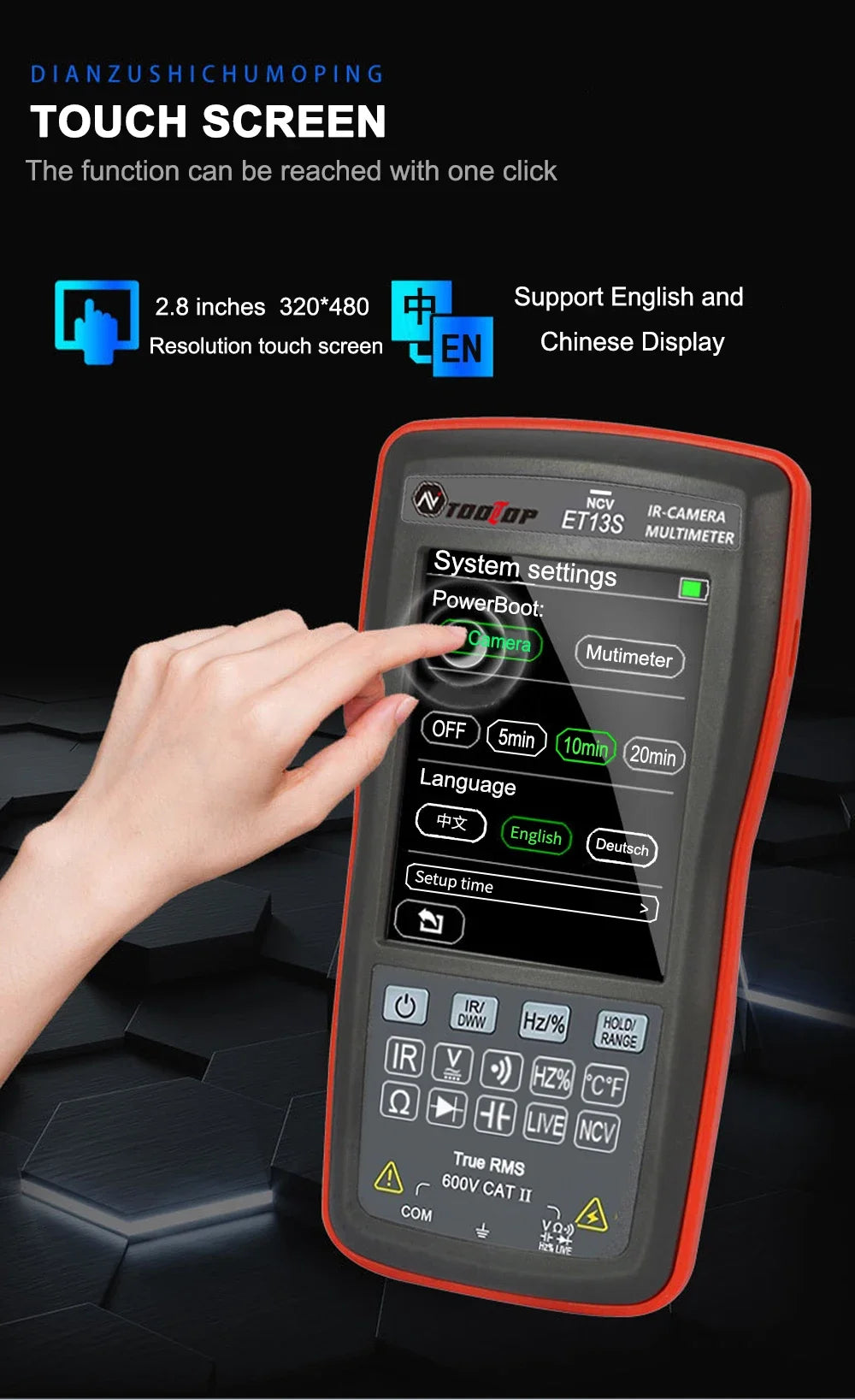 TOOLTOP ET13S Thermal Camera 192*192 Optional Macro Lens Thermal Camera Multimeter 9999 Counts Voltage Duty Cycle Diode Ohm Test