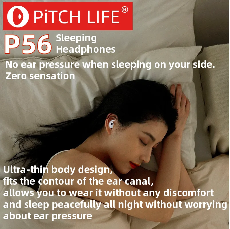 P56,PiTCHLIFE, Sleep,Bluetooth 5.3 Headset Wireless Headset In.Ear Stereo Noise Reduction Sports Headset with Microphone Headset