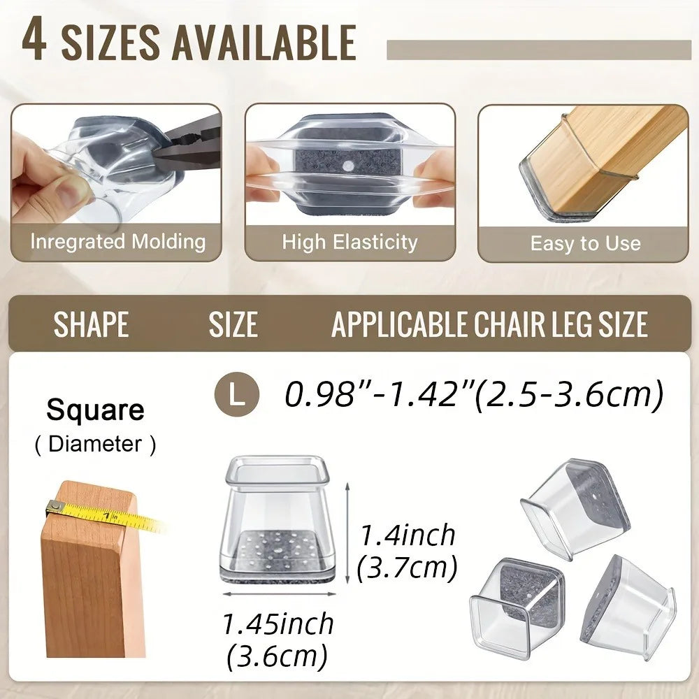 16/32PCS Chair Leg Floor Protectors for Hardwood Floors, Thick Silicone Rubber Covers, Scratch-Resistant & Noise Reducing