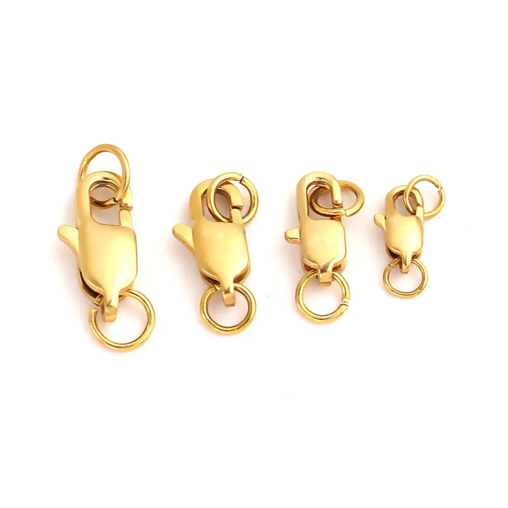 10pcs Gold Plated Stainless Steel Lobster Clasp with Jump Rings For Diy Chain Necklace Bracelet Jewelry Making Findings Suplies